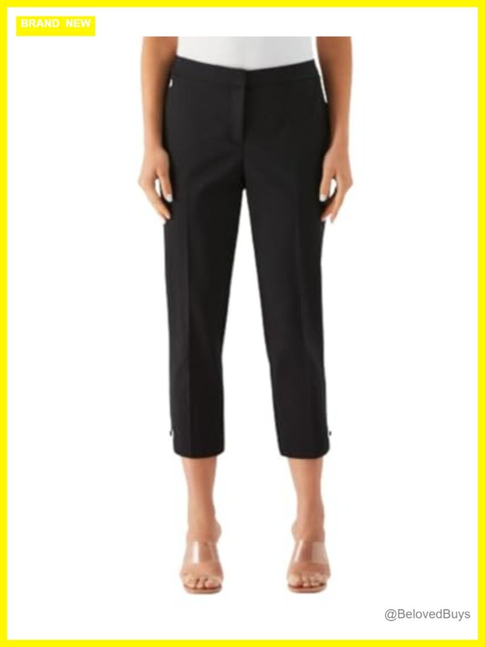 Satin Twill Capri Pants Grommet Elastic Waist Curvy Slim Fit Dress Pants